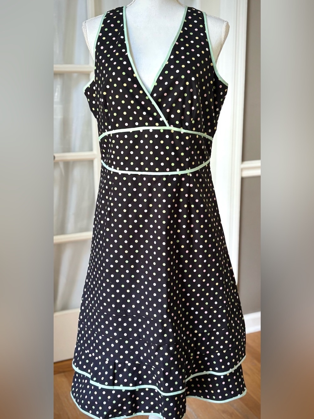 Vintage Y2K Polka Dot Cotton Dress NWT Size 12 Mint Trim Fit & Flare
